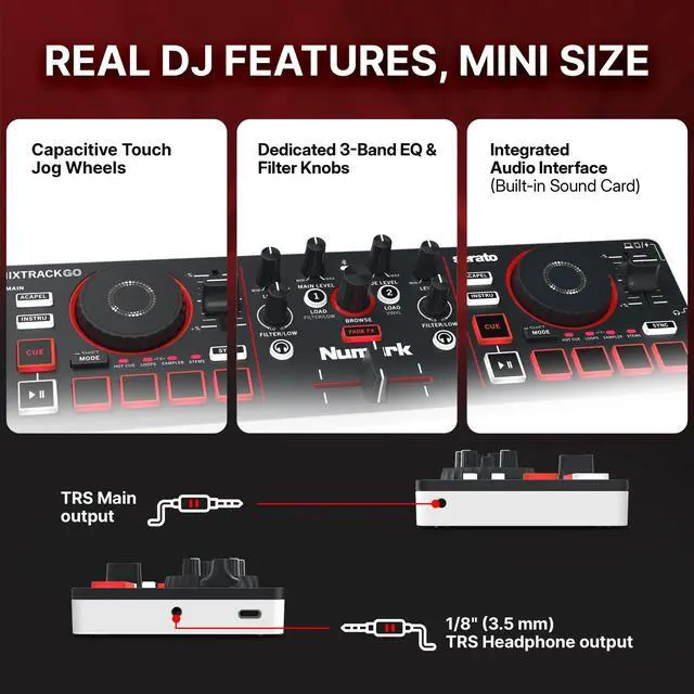 Alt view image 7 of 7 - MixTrack Go Compact Bluetooth DJ Controller with Stems Control | 2-Deck DJ Mixer, for Beginners & Mobile DJs, Smart Fader, USB-C, Serato DJ Lite & Algoriddim djay Included, Gen 4