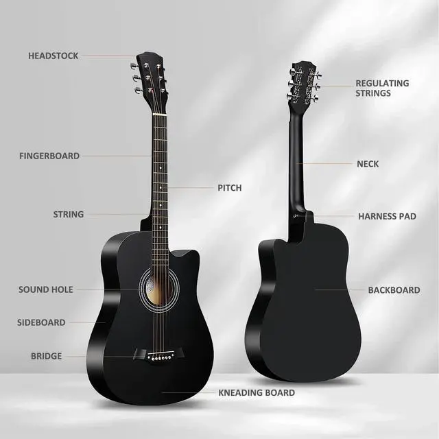 Alt view image 5 of 6 - 38'' Wood Acoustic Guitar for Adults, 6 Steel-String Acoustic Guitar With Guitar Bag and Beginner Kits for Beginner