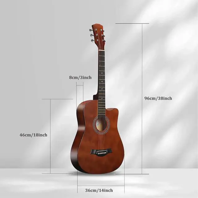 Alt view image 4 of 6 - 38'' Wood Acoustic Guitar for Adults, 6 Steel-String Acoustic Guitar With Guitar Bag and Beginner Kits for Beginner