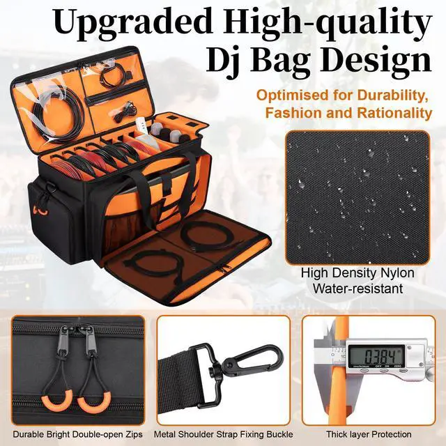 Alt view image 5 of 7 - Large Dj Cable Bag with Detachable Dividers, Bottom Pad | Dj Bag for Equipment and Accessories with Laptop and Microphone Pocket, Dj Gig Bag for Musician, Professional, Travel, Orange