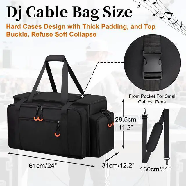 Alt view image 6 of 7 - Large Dj Cable Bag with Detachable Dividers, Bottom Pad | Dj Bag for Equipment and Accessories with Laptop and Microphone Pocket, Dj Gig Bag for Musician, Professional, Travel, Orange