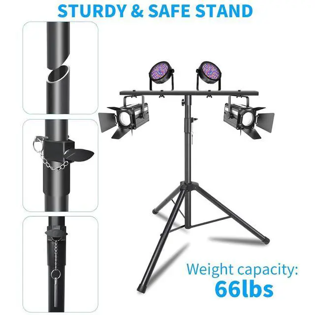 Alt view image 3 of 7 - DJ Lights Stand 2 Pack, Heavy Duty DJ Stand, Portable Par Can Tripod Stage Light Stand Adjustable Height 41-95 Inch, DJ Lighting T Bar Suitable for Stages, Bar, Banquet, Party