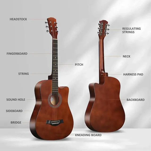 Alt view image 5 of 6 - 38'' Wood Acoustic Guitar for Adults, 6 Steel-String Acoustic Guitar With Guitar Bag and Beginner Kits for Beginner