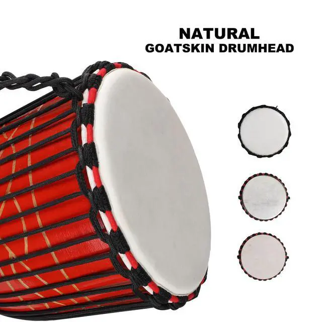 Alt view image 3 of 6 - Djembe Drum African Drum for Adults,10'' x 20'' Mahogany Goatskin Drumhead Hand Drums Gift for Beginner (Red)