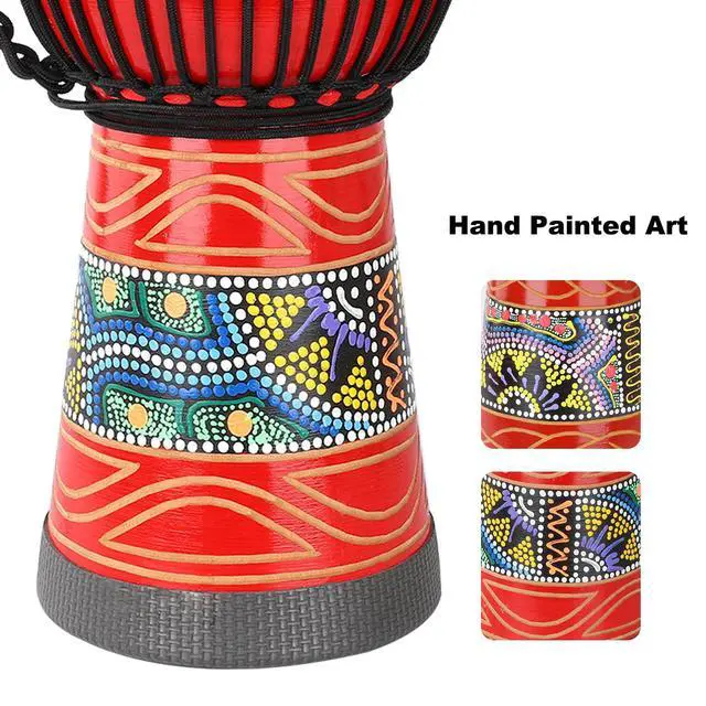Alt view image 4 of 6 - Djembe Drum African Drum for Adults,10'' x 20'' Mahogany Goatskin Drumhead Hand Drums Gift for Beginner (Red)