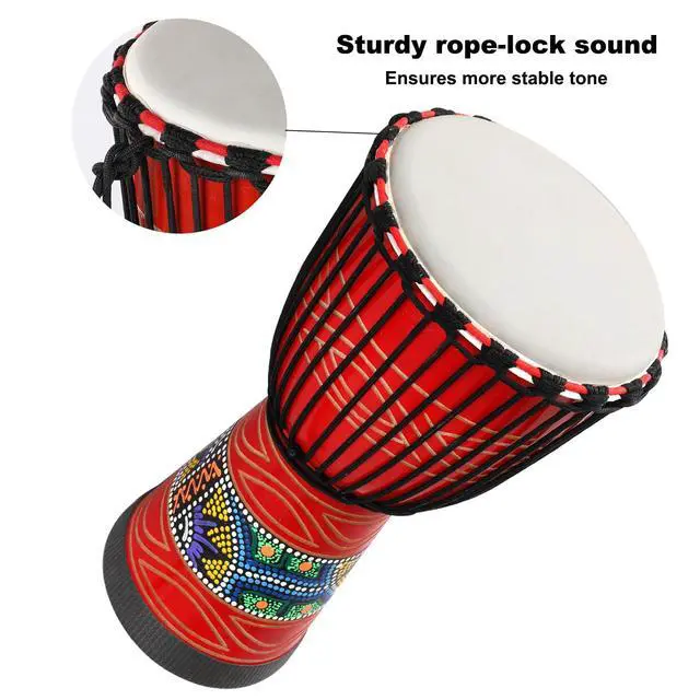 Alt view image 6 of 6 - Djembe Drum African Drum for Adults,10'' x 20'' Mahogany Goatskin Drumhead Hand Drums Gift for Beginner (Red)