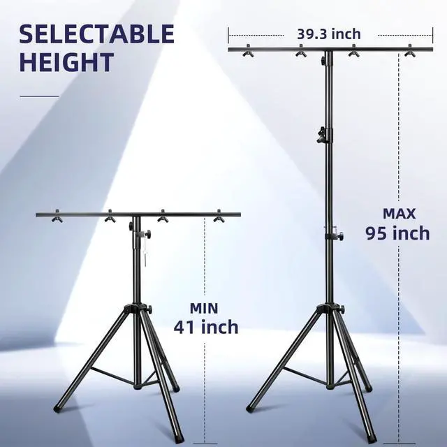 Alt view image 4 of 7 - DJ Lights Stand 2 Pack, Heavy Duty DJ Stand, Portable Par Can Tripod Stage Light Stand Adjustable Height 41-95 Inch, DJ Lighting T Bar Suitable for Stages, Bar, Banquet, Party