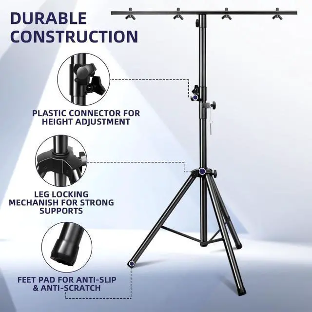 Alt view image 5 of 7 - DJ Lights Stand 2 Pack, Heavy Duty DJ Stand, Portable Par Can Tripod Stage Light Stand Adjustable Height 41-95 Inch, DJ Lighting T Bar Suitable for Stages, Bar, Banquet, Party