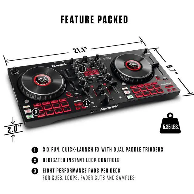Alt view image 5 of 7 - Mixtrack Platinum FX Serato DJ Controller with Jog Wheel Displays, 4 Decks, Mixer, Effects Paddles and Audio Interface