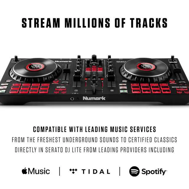 Alt view image 6 of 7 - Mixtrack Platinum FX Serato DJ Controller with Jog Wheel Displays, 4 Decks, Mixer, Effects Paddles and Audio Interface