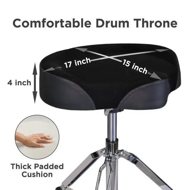 Alt view image 3 of 7 - Drum Throne, 4" Padded Drum Stool, Hydraulic Drum Seat Height Adjustable, Heavy Duty Motorcycle Style Drum Chair, Airlift Guitar Chair, Drumming Stools with Anti-Slip Feet for Adults Drummers