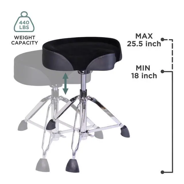 Alt view image 4 of 7 - Drum Throne, 4" Padded Drum Stool, Hydraulic Drum Seat Height Adjustable, Heavy Duty Motorcycle Style Drum Chair, Airlift Guitar Chair, Drumming Stools with Anti-Slip Feet for Adults Drummers