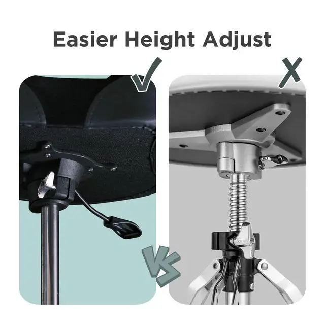 Alt view image 6 of 7 - Drum Throne, 4" Padded Drum Stool, Hydraulic Drum Seat Height Adjustable, Heavy Duty Motorcycle Style Drum Chair, Airlift Guitar Chair, Drumming Stools with Anti-Slip Feet for Adults Drummers