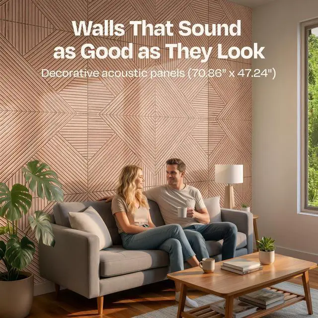 Alt view image 2 of 7 - XL Acoustic Wall Panels 6-Pack Decorative Acoustic Panels High Density Sound Absorbing Wall Art 70.86X47.24 Inches with Self-adhesive for Studio Home and Office - Oak Wood Finish