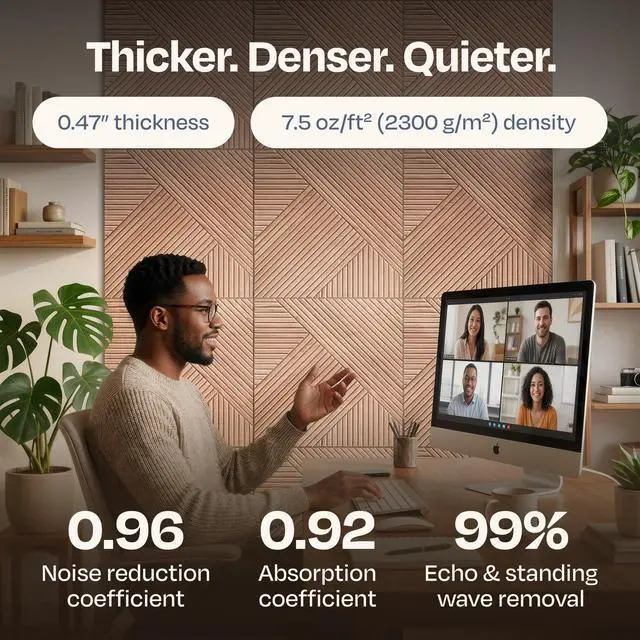 Alt view image 4 of 7 - XL Acoustic Wall Panels 6-Pack Decorative Acoustic Panels High Density Sound Absorbing Wall Art 70.86X47.24 Inches with Self-adhesive for Studio Home and Office - Oak Wood Finish