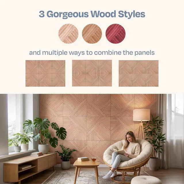 Alt view image 7 of 7 - XL Acoustic Wall Panels 6-Pack Decorative Acoustic Panels High Density Sound Absorbing Wall Art 70.86X47.24 Inches with Self-adhesive for Studio Home and Office - Oak Wood Finish