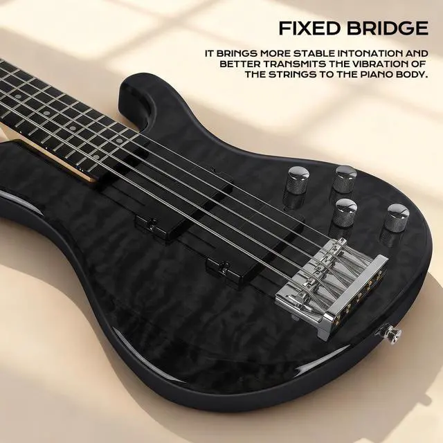 Alt view image 4 of 7 - Electric Bass Guitar 5 Strings Full-Size Standard Solid Wood Electric Bass, Ripple Elm Wood Body, Flowing Water Wave Design, Each Guitar Has Unique Grain, A True Piece of Art DB120 (Black)