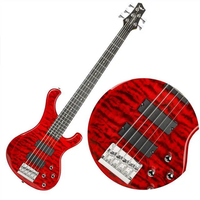 Main image of Electric Bass Guitar 5 Strings Full-Size Standard Solid Wood Electric Bass, Ripple Elm Wood Body, Flowing Water Wave Design, Each Guitar Has Unique Grain, A True Piece of Art DB120