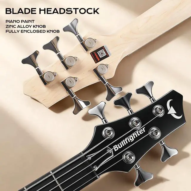 Alt view image 6 of 7 - Electric Bass Guitar 5 Strings Full-Size Standard Solid Wood Electric Bass, Ripple Elm Wood Body, Flowing Water Wave Design, Each Guitar Has Unique Grain, A True Piece of Art DB120 (Black)