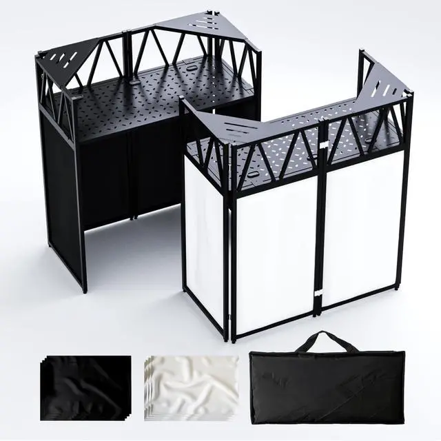 Main image of DJ Table Stand Portable Booth, All-Metal Heavy-Duty Foldable DJ Stand, Iron Plate Surface DJ Facade Booth, with 8 Machine-Washable Scrims, Travel Bag