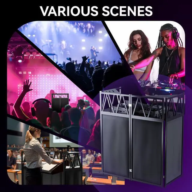Alt view image 5 of 7 - DJ Table Stand Portable Booth, All-Metal Heavy-Duty Foldable DJ Stand, Iron Plate Surface DJ Facade Booth, with 8 Machine-Washable Scrims, Travel Bag