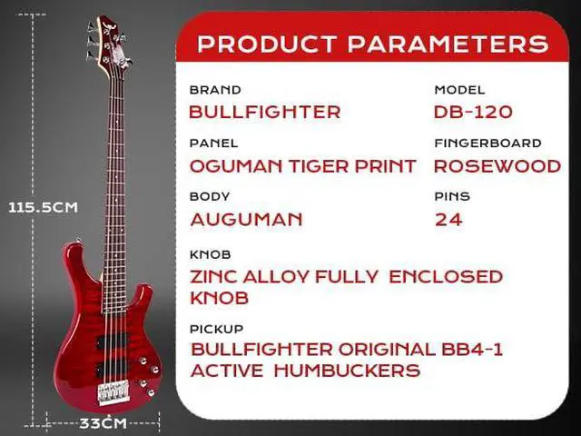 Alt view image 4 of 7 - Electric Bass Guitar 5 Strings Full-Size Standard Solid Wood Electric Bass, Ripple Elm Wood Body, Flowing Water Wave Design, Each Guitar Has Unique Grain, A True Piece of Art DB120