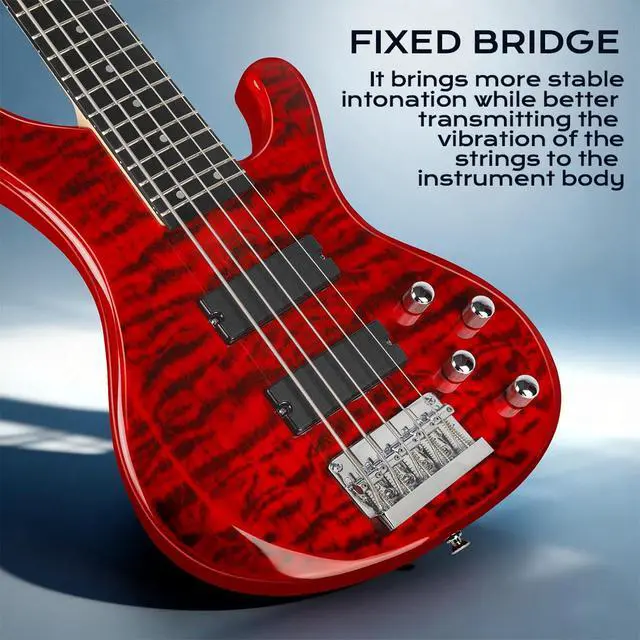 Alt view image 3 of 7 - Electric Bass Guitar 5 Strings Full-Size Standard Solid Wood Electric Bass, Ripple Elm Wood Body, Flowing Water Wave Design, Each Guitar Has Unique Grain, A True Piece of Art DB120