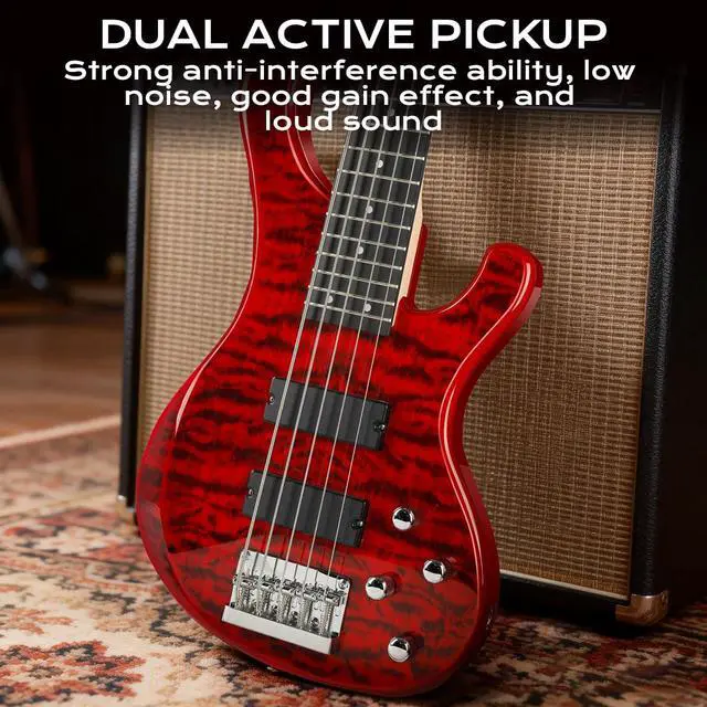 Alt view image 7 of 7 - Electric Bass Guitar 5 Strings Full-Size Standard Solid Wood Electric Bass, Ripple Elm Wood Body, Flowing Water Wave Design, Each Guitar Has Unique Grain, A True Piece of Art DB120
