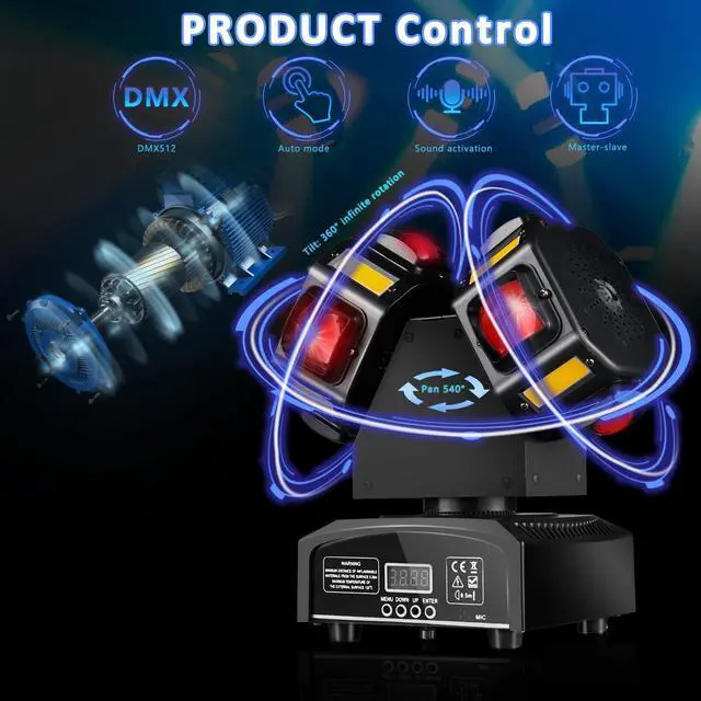 Alt view image 3 of 7 - LED Moving Head Dj Lights 8 LEDs DJ Lighting RGB Beam Rotating Stage Lights Strobe & Star Effect with Sound Activated DMX 512 for Party Concert Festival Show