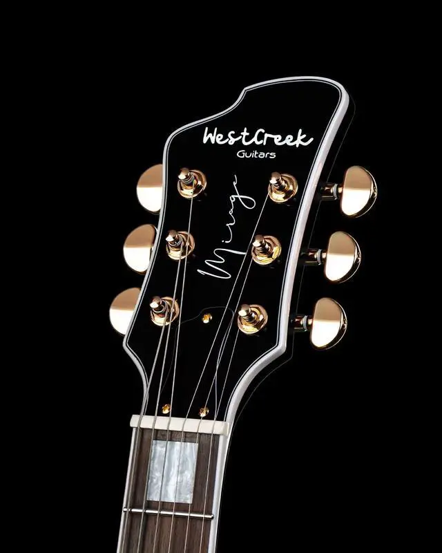 Alt view image 6 of 7 - WestCreek Mirage Solid Body Electric Guitar, Mahogany Body, Maple Neck, Rosewood Fretboard, Rounded End Frets, Bone Nut (Glossy Obsidian Black)