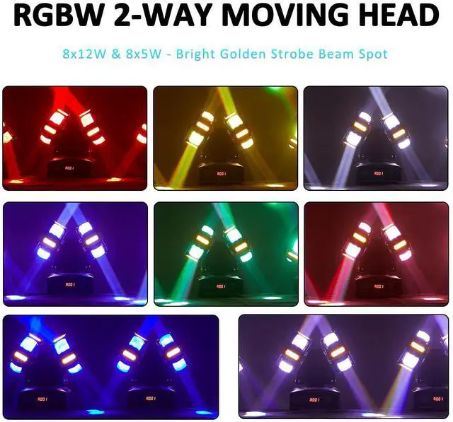 Alt view image 4 of 7 - LED Moving Head Dj Lights 8 LEDs DJ Lighting RGB Beam Rotating Stage Lights Strobe & Star Effect with Sound Activated DMX 512 for Party Concert Festival Show