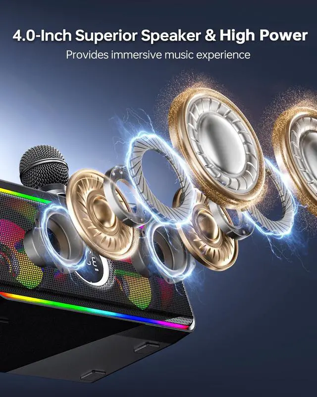 Alt view image 3 of 7 - 216 Bluetooth Karaoke Machine for Adult Kid with Storage and Charging Station, Powerful Karaoke System, 12H Playtime, Rechargeable Wirless Microphone, Support USB/AUX Indoor Outdoor