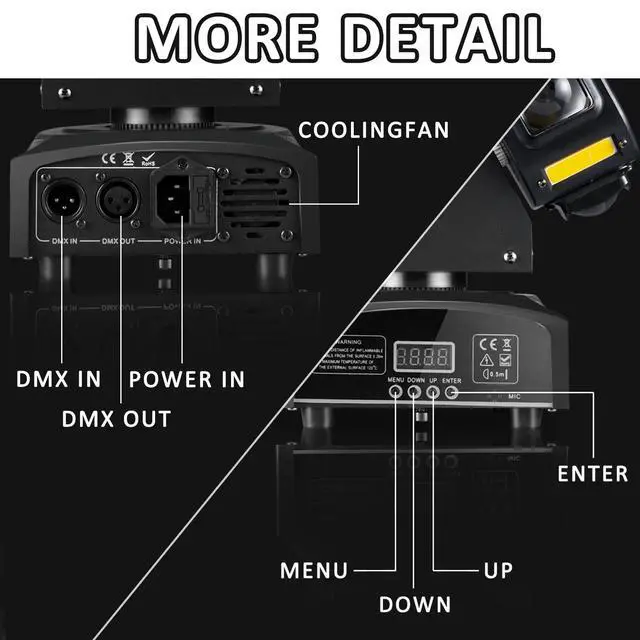 Alt view image 7 of 7 - LED Moving Head Dj Lights 8 LEDs DJ Lighting RGB Beam Rotating Stage Lights Strobe & Star Effect with Sound Activated DMX 512 for Party Concert Festival Show