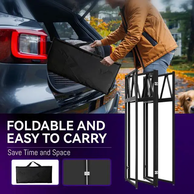 Alt view image 5 of 7 - Portable DJ Booth,Foldable DJ Table Stand with Light Stand White & Black Scrim,Adjustable DJ Facade Booth Station Triangle Plate Metal Frame DJ Table with Cable Hole for Private Events, Clubs, Bars