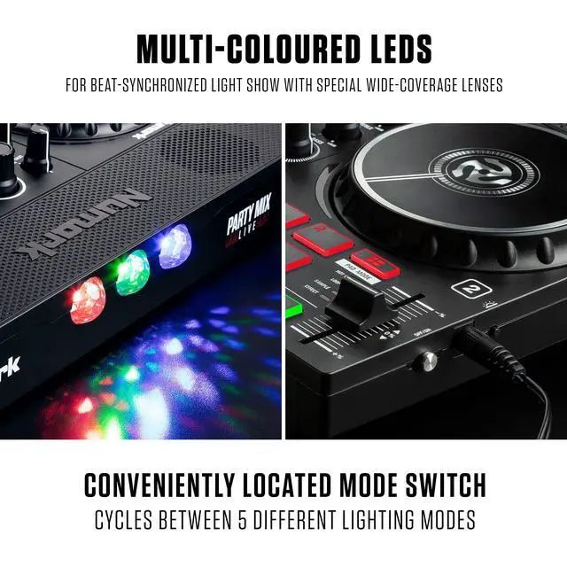 Alt view image 4 of 7 - DJ Controller Bundle - DJ Set with Built in Speakers, Party Lights, DJ Mixer, Audio Interface and DJ Headphones - Party Mix Live and HF175