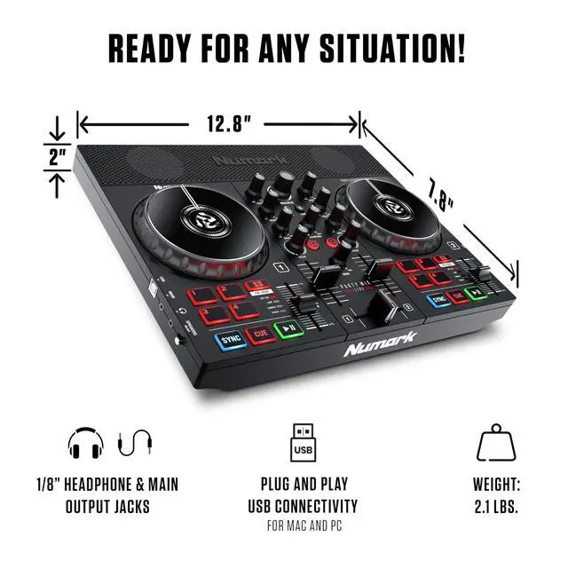 Alt view image 6 of 7 - DJ Controller Bundle - DJ Set with Built in Speakers, Party Lights, DJ Mixer, Audio Interface and DJ Headphones - Party Mix Live and HF175