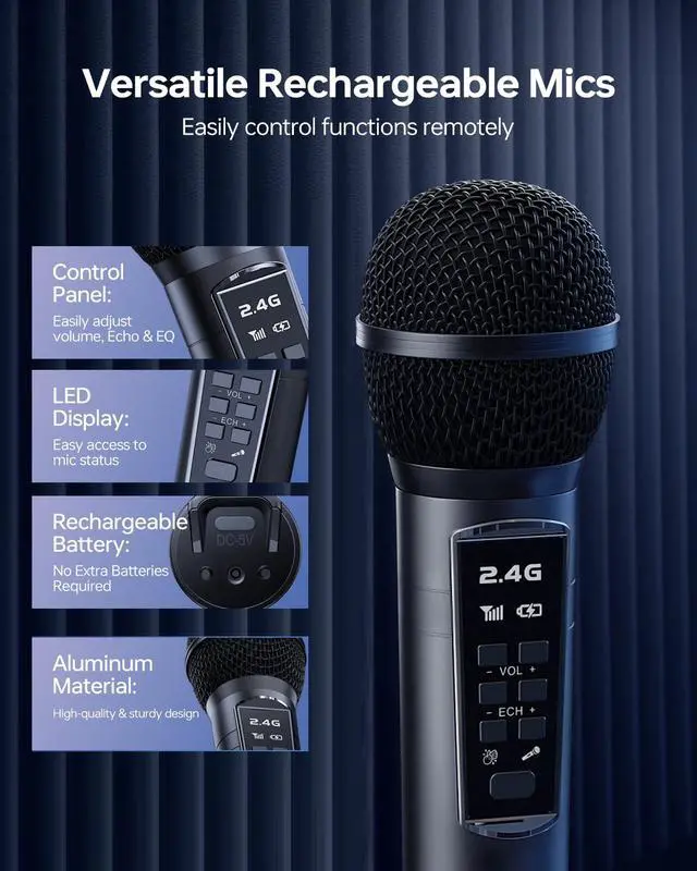 Alt view image 4 of 7 - 216 Bluetooth Karaoke Machine for Adult Kid with Storage and Charging Station, Powerful Karaoke System, 12H Playtime, Rechargeable Wirless Microphone, Support USB/AUX Indoor Outdoor