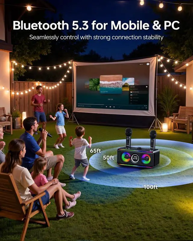 Alt view image 5 of 7 - 216 Bluetooth Karaoke Machine for Adult Kid with Storage and Charging Station, Powerful Karaoke System, 12H Playtime, Rechargeable Wirless Microphone, Support USB/AUX Indoor Outdoor