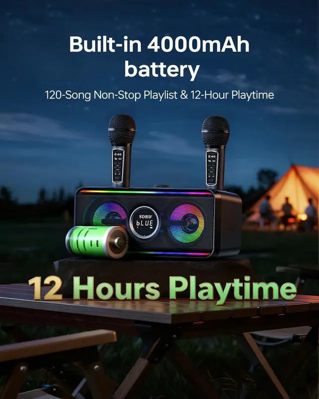 Alt view image 6 of 7 - 216 Bluetooth Karaoke Machine for Adult Kid with Storage and Charging Station, Powerful Karaoke System, 12H Playtime, Rechargeable Wirless Microphone, Support USB/AUX Indoor Outdoor