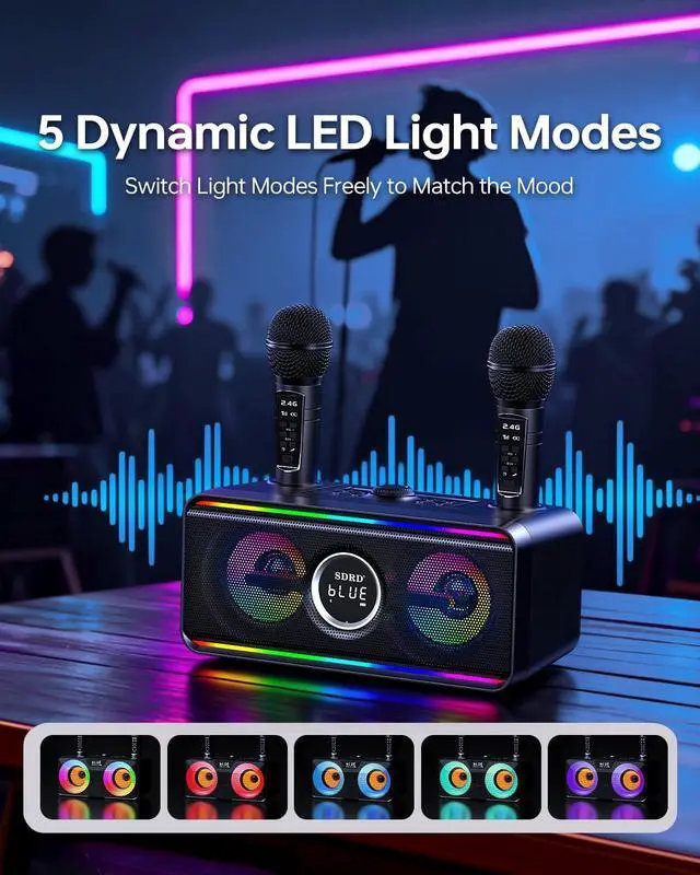 Alt view image 7 of 7 - 216 Bluetooth Karaoke Machine for Adult Kid with Storage and Charging Station, Powerful Karaoke System, 12H Playtime, Rechargeable Wirless Microphone, Support USB/AUX Indoor Outdoor