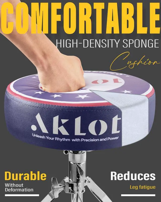 Alt view image 4 of 7 - Graphic Round-Top Drum Throne: Height Adjustable Drum Stool, with Thickened Sponge Seat, Bold Yet Edgy Graphic Throne, 5A and 7A Drumsticks, Sturdy Tripod Base with Non-Slip Rubber Feet (TR-ST)