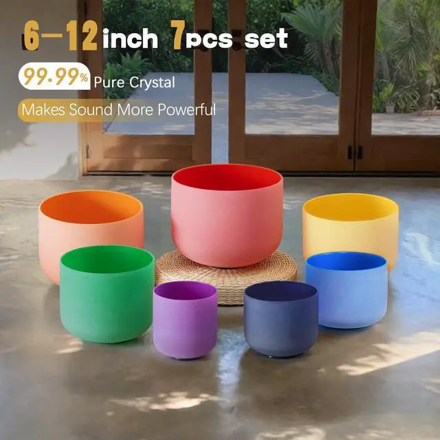 Alt view image 2 of 6 - Crystal Singing Bowl 440HZ 6-12 Inch 7 Colored | Quartz Frosted Chakra Sound Bowl Colorful Healing Instrument with 2 PCS Travel Carry Case Bag for Meditation