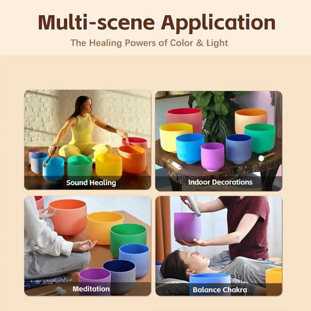 Alt view image 4 of 6 - Crystal Singing Bowl 440HZ 6-12 Inch 7 Colored | Quartz Frosted Chakra Sound Bowl Colorful Healing Instrument with 2 PCS Travel Carry Case Bag for Meditation