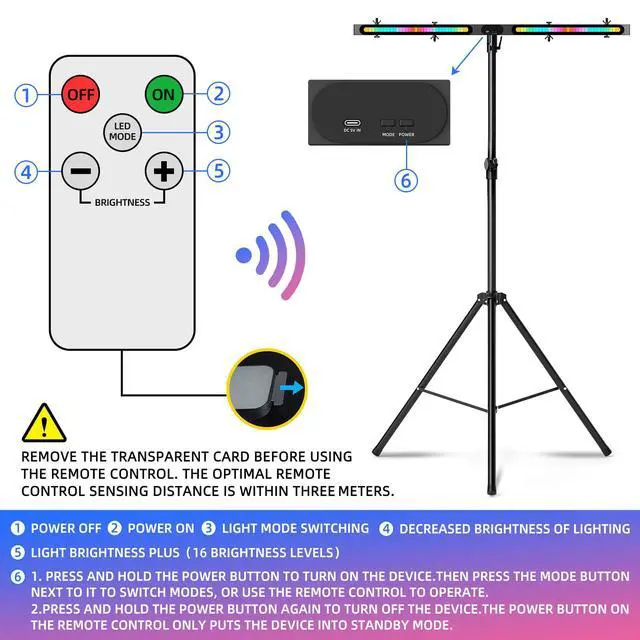 Alt view image 5 of 7 - DJ Lights Stand, Heavy Duty DJ Stand T Bar with Light, 55-100 Inch Portable Par Can Tripod Stage Light Stand Adjustable Height, 12 in 1 RGB Rechargeable T-Bar for Stages, Banquet, Party