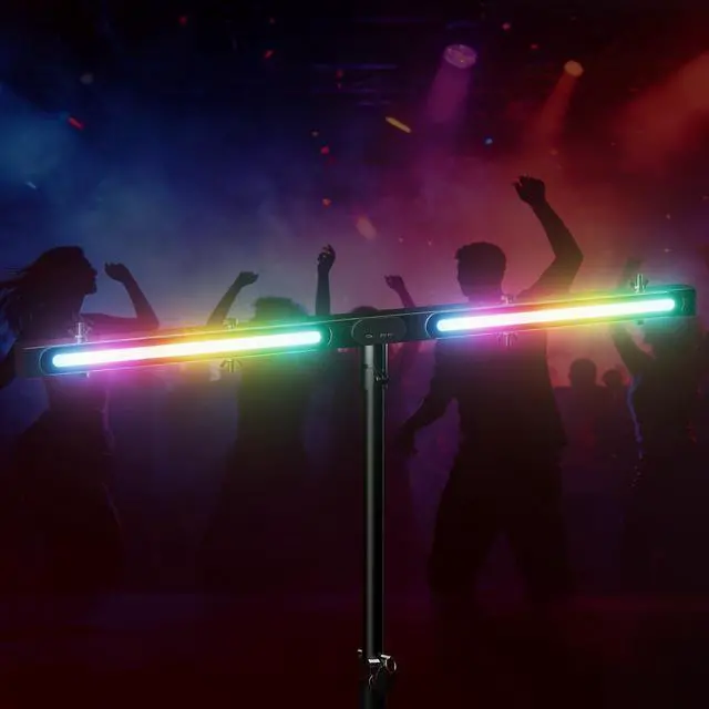 Alt view image 4 of 7 - DJ Lights Stand, Heavy Duty DJ Stand T Bar with Light, 55-100 Inch Portable Par Can Tripod Stage Light Stand Adjustable Height, 12 in 1 RGB Rechargeable T-Bar for Stages, Banquet, Party