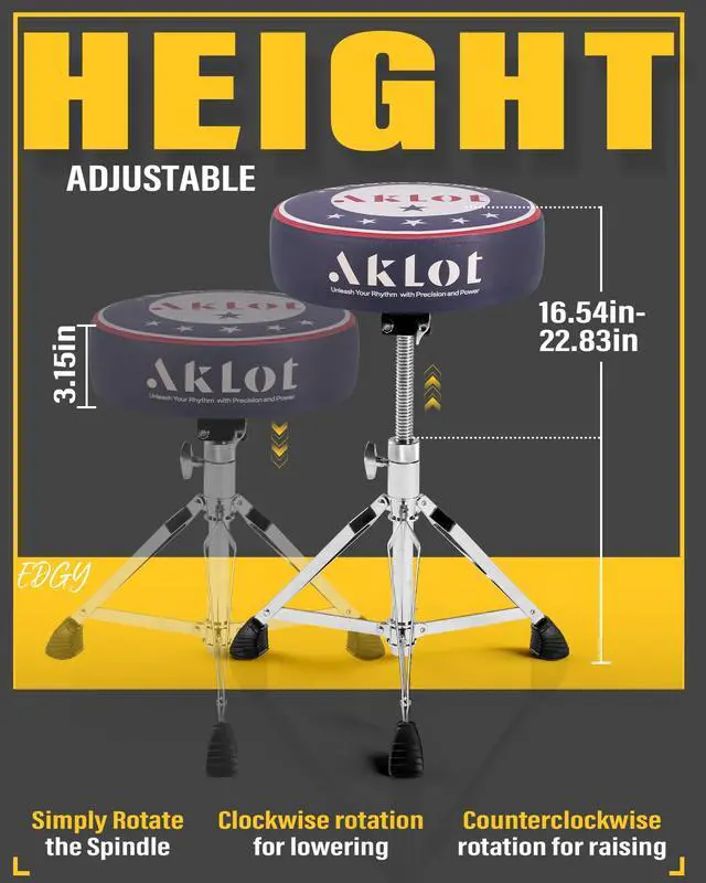 Alt view image 5 of 7 - Graphic Round-Top Drum Throne: Height Adjustable Drum Stool, with Thickened Sponge Seat, Bold Yet Edgy Graphic Throne, 5A and 7A Drumsticks, Sturdy Tripod Base with Non-Slip Rubber Feet (TR-ST)