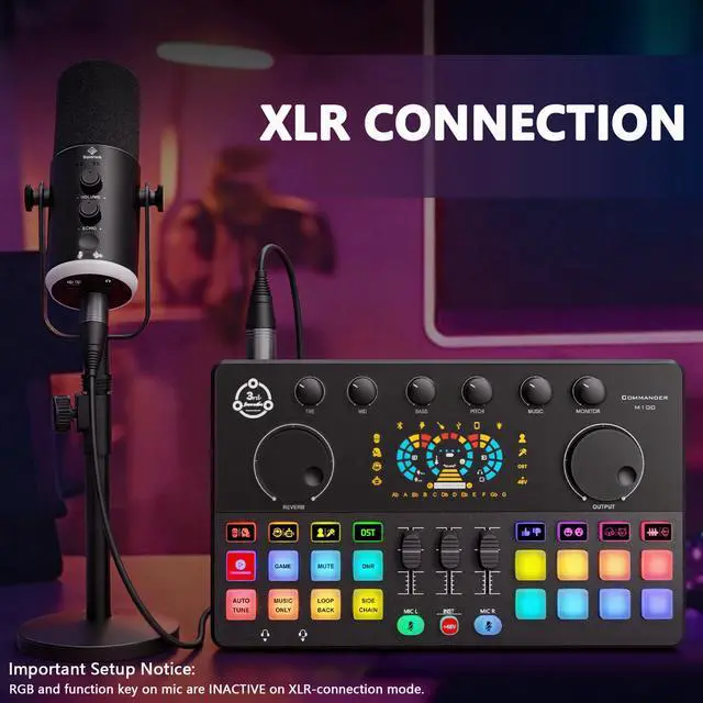 Alt view image 2 of 7 - Podcast Equipment Bundle, RGB Audio Interface Mixer with Dynamic XLR/USB Microphone, Desktop Stand, Noise Reduction, Voice Changer, for Vocal Recording, Podcasting, Streaming, Gaming,TikTok