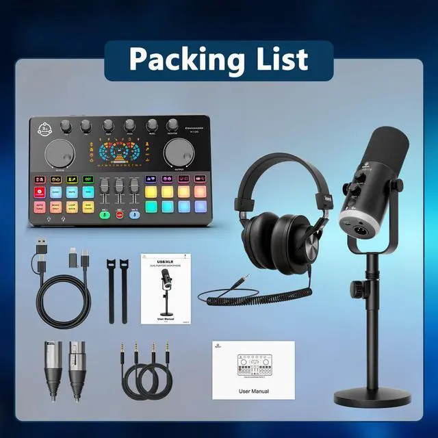 Alt view image 6 of 7 - Podcast Equipment Bundle, RGB Audio Interface Mixer with Dynamic XLR/USB Microphone, Desktop Stand, Noise Reduction, Voice Changer, for Vocal Recording, Podcasting, Streaming, Gaming,TikTok