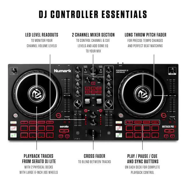 Alt view image 3 of 7 - Mixtrack Pro FX Serato DJ Controller with 2 Decks, Mixer, Effects Paddles and Audio Interface