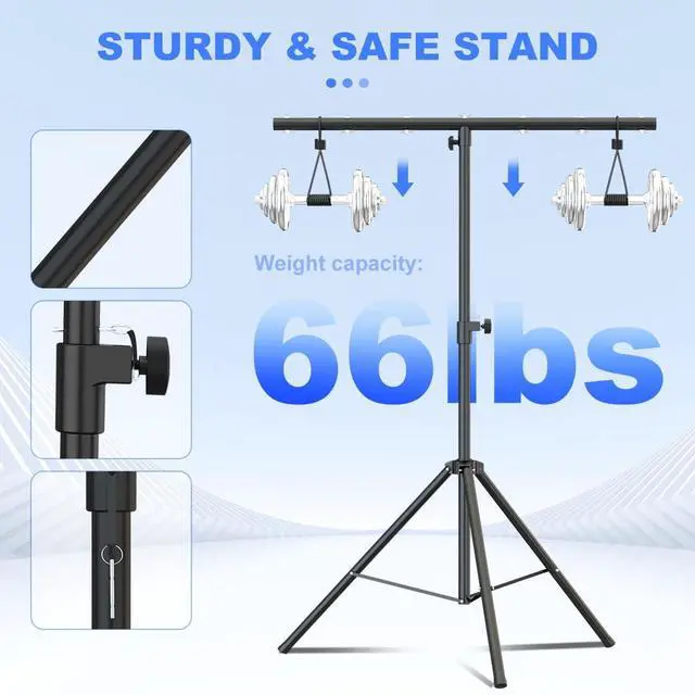Alt view image 4 of 7 - DJ Lights Stand with Round T Bar, Heavy Duty Par Can Tripod for 7 Lights Stage Light Stand Adjustable Height 55-100 Inch, DJ Lighting Suitable for Stages, Bar, Banquet, Party